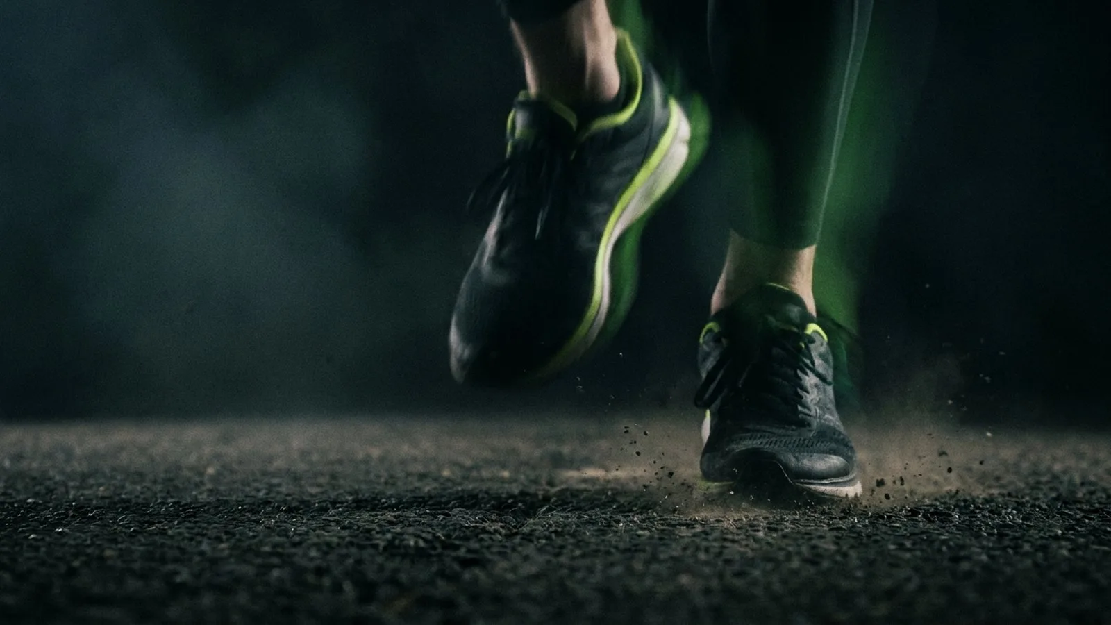Close-up of a runner's feet in rapid turnover demonstrating how to increase running cadence