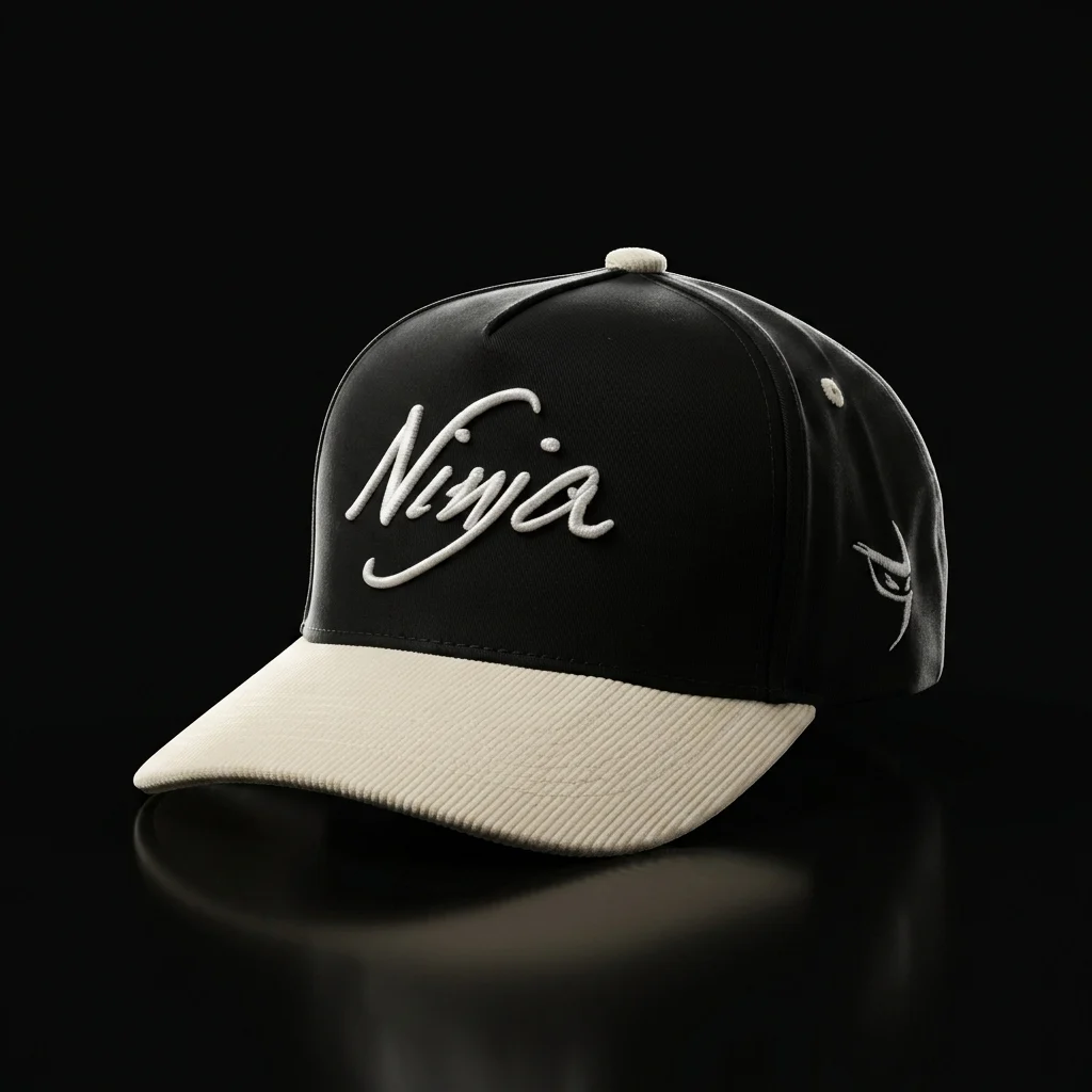 White and Black Ninja Suede Script Hat