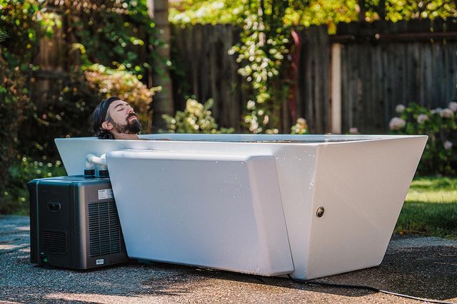 guy in a cold plunge tub