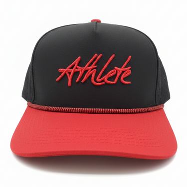 red and black athlete rope hat