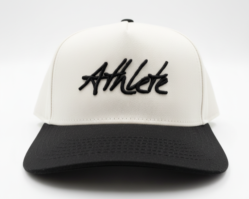 embroidered athlete black and white snapback